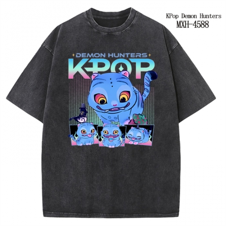 K-Pop Demon Hunters Anime peripheral pure cotton washed and worn T-shirt from S to 4XL