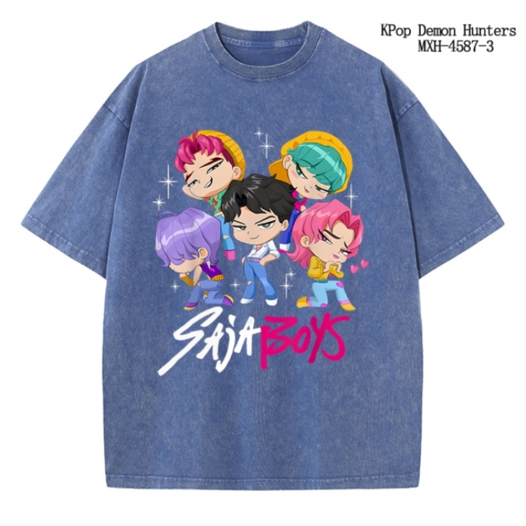K-Pop Demon Hunters Anime peripheral pure cotton washed and worn T-shirt from S to 4XL