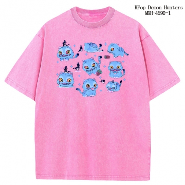 K-Pop Demon Hunters Anime peripheral pure cotton washed and worn T-shirt from S to 4XL