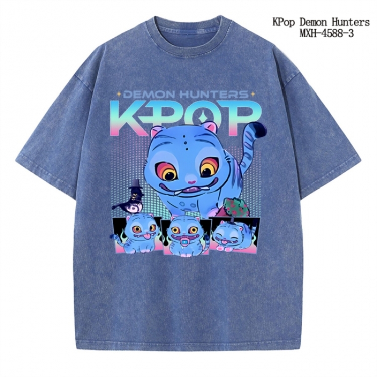 K-Pop Demon Hunters Anime peripheral pure cotton washed and worn T-shirt from S to 4XL