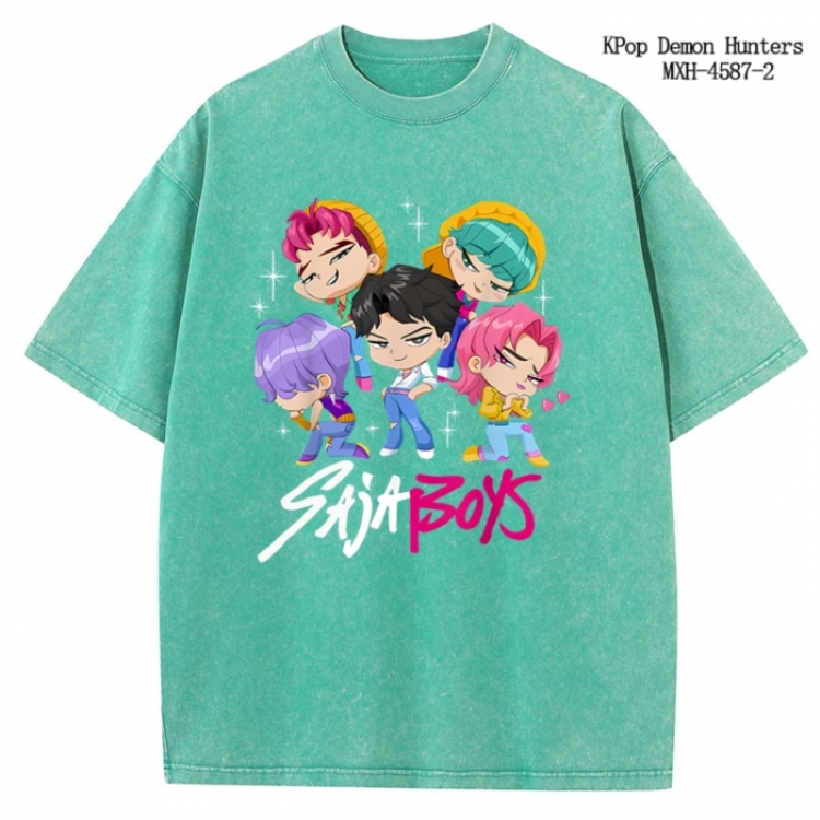 K-Pop Demon Hunters Anime peripheral pure cotton washed and worn T-shirt from S to 4XL