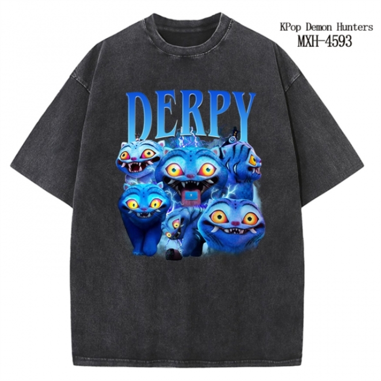 K-Pop Demon Hunters Anime peripheral pure cotton washed and worn T-shirt from S to 4XL