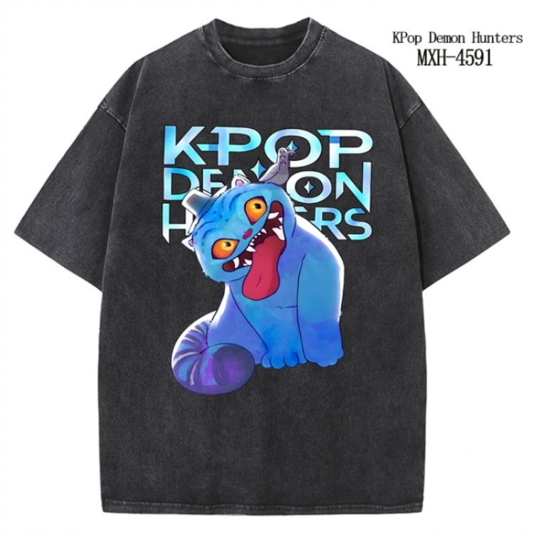 K-Pop Demon Hunters Anime peripheral pure cotton washed and worn T-shirt from S to 4XL