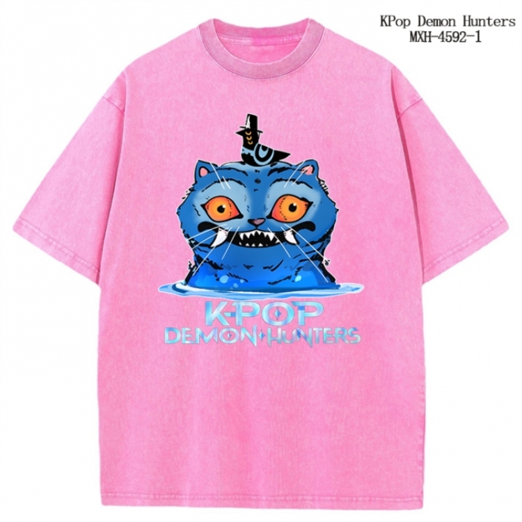 K-Pop Demon Hunters Anime peripheral pure cotton washed and worn T-shirt from S to 4XL