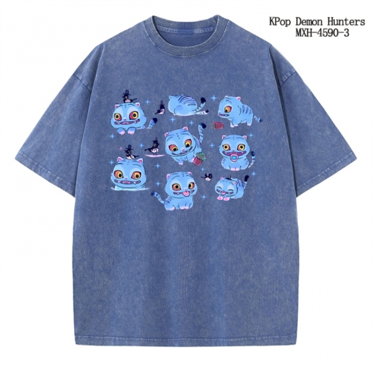 K-Pop Demon Hunters Anime peripheral pure cotton washed and worn T-shirt from S to 4XL
