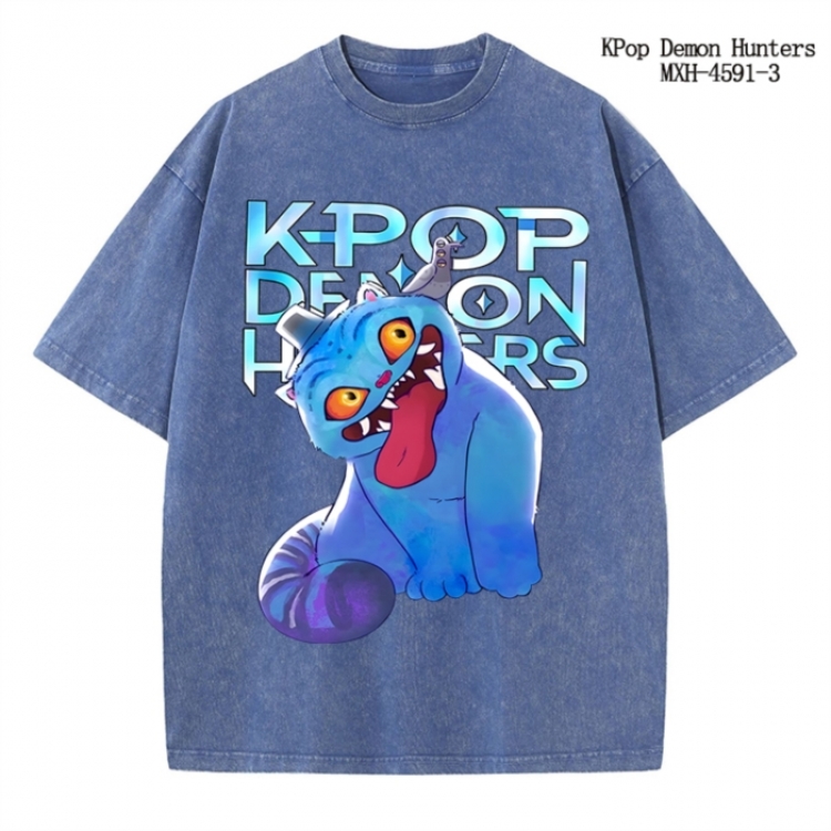 K-Pop Demon Hunters Anime peripheral pure cotton washed and worn T-shirt from S to 4XL