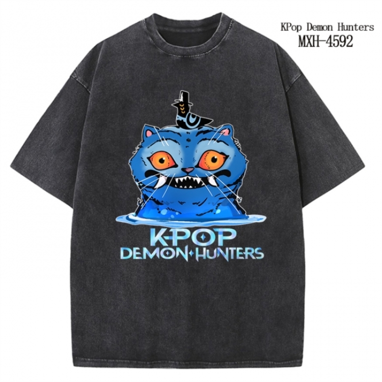 K-Pop Demon Hunters Anime peripheral pure cotton washed and worn T-shirt from S to 4XL