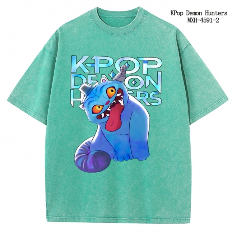 K-Pop Demon Hunters Anime peripheral pure cotton washed and worn T-shirt from S to 4XL