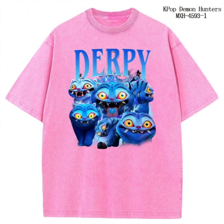 K-Pop Demon Hunters Anime peripheral pure cotton washed and worn T-shirt from S to 4XL