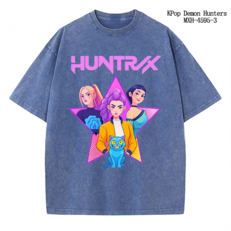 K-Pop Demon Hunters Anime peripheral pure cotton washed and worn T-shirt from S to 4XL