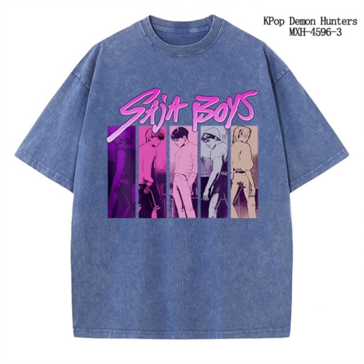 K-Pop Demon Hunters Anime peripheral pure cotton washed and worn T-shirt from S to 4XL