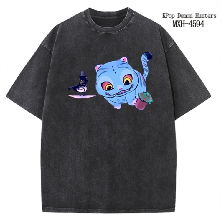 K-Pop Demon Hunters Anime peripheral pure cotton washed and worn T-shirt from S to 4XL