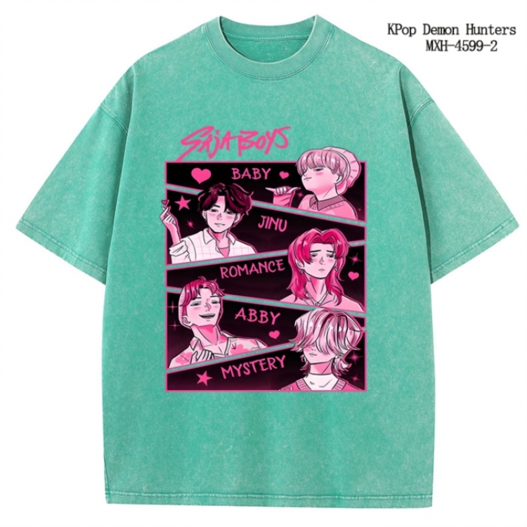 K-Pop Demon Hunters Anime peripheral pure cotton washed and worn T-shirt from S to 4XL
