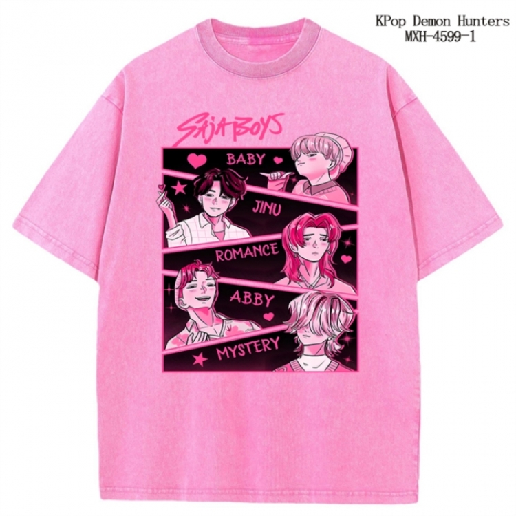K-Pop Demon Hunters Anime peripheral pure cotton washed and worn T-shirt from S to 4XL