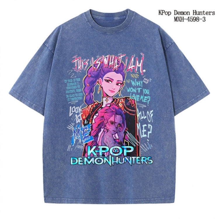 K-Pop Demon Hunters Anime peripheral pure cotton washed and worn T-shirt from S to 4XL