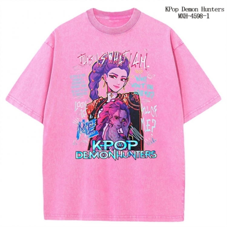 K-Pop Demon Hunters Anime peripheral pure cotton washed and worn T-shirt from S to 4XL