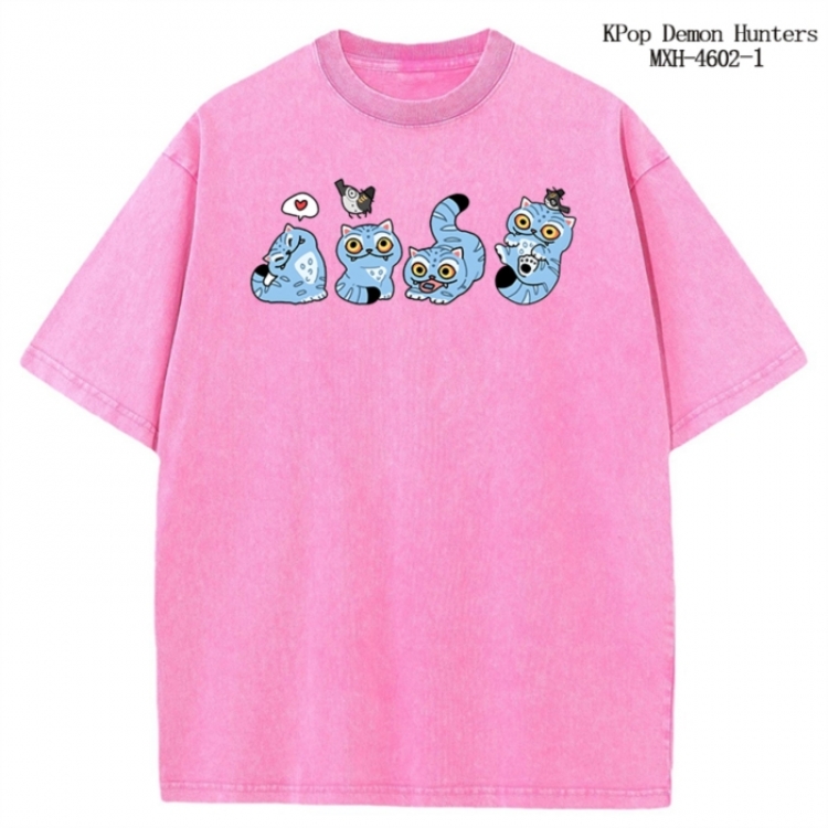 K-Pop Demon Hunters Anime peripheral pure cotton washed and worn T-shirt from S to 4XL