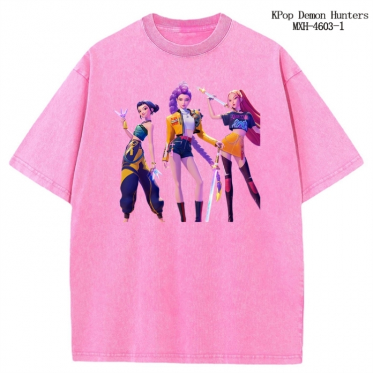 K-Pop Demon Hunters Anime peripheral pure cotton washed and worn T-shirt from S to 4XL