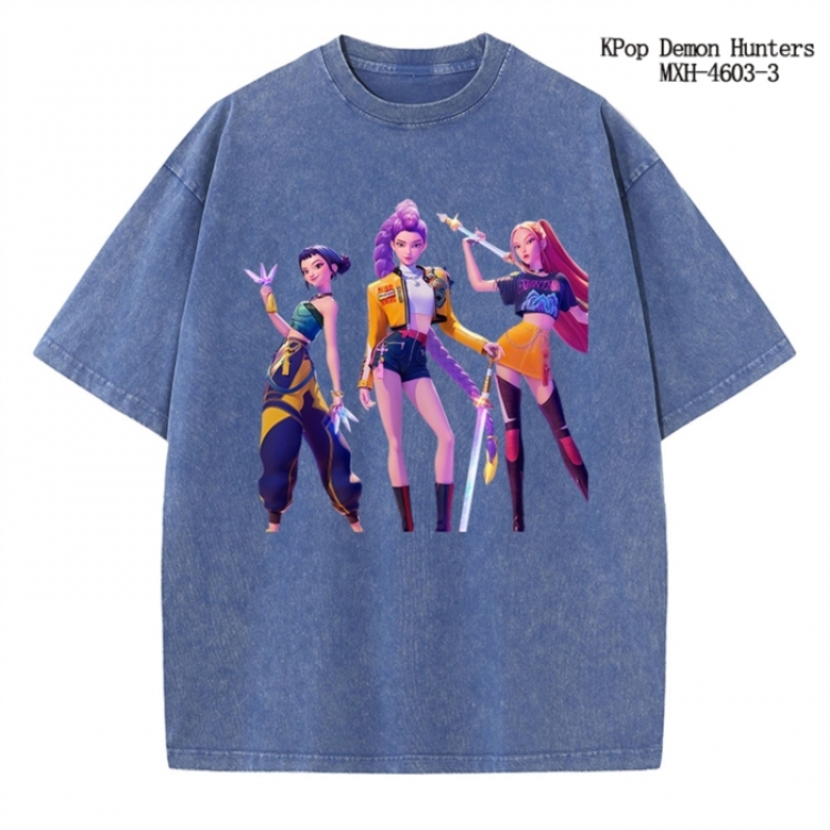 K-Pop Demon Hunters Anime peripheral pure cotton washed and worn T-shirt from S to 4XL