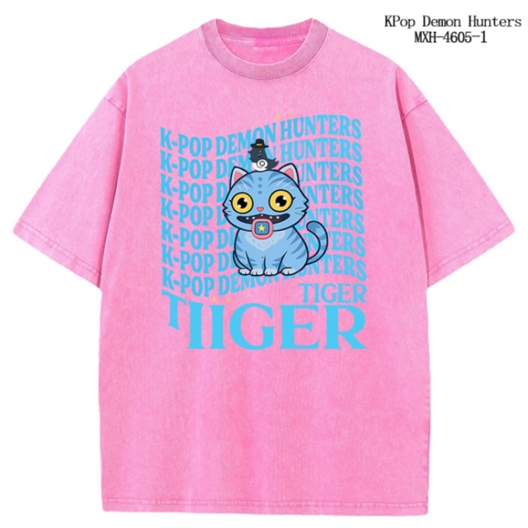 K-Pop Demon Hunters Anime peripheral pure cotton washed and worn T-shirt from S to 4XL