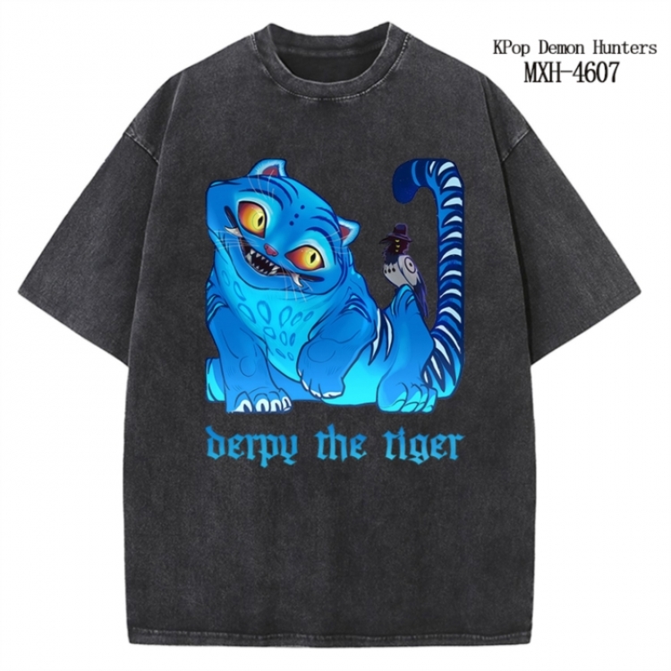 K-Pop Demon Hunters Anime peripheral pure cotton washed and worn T-shirt from S to 4XL