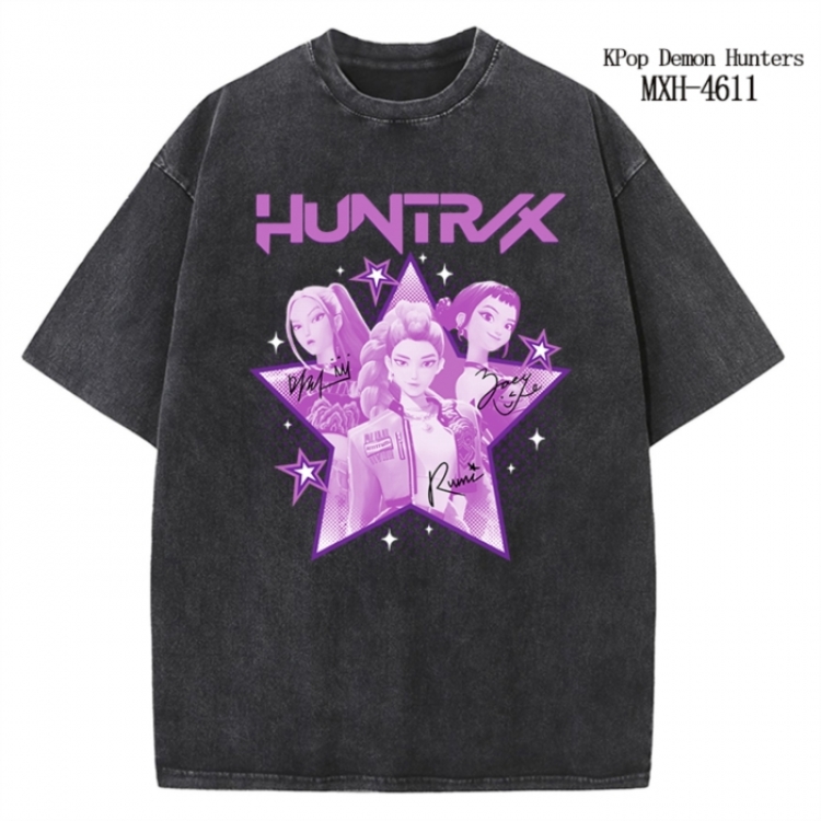 K-Pop Demon Hunters Anime peripheral pure cotton washed and worn T-shirt from S to 4XL