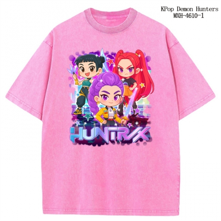 K-Pop Demon Hunters Anime peripheral pure cotton washed and worn T-shirt from S to 4XL