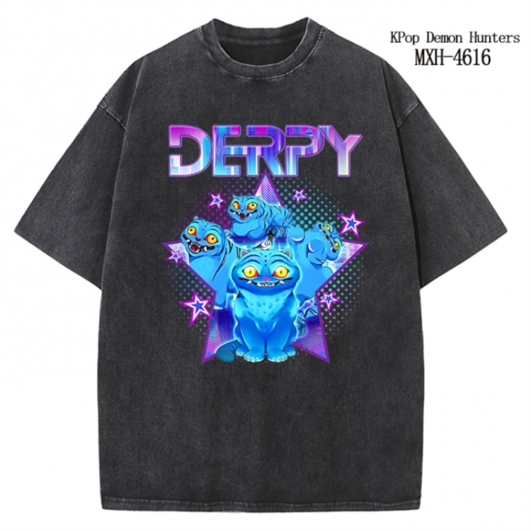 K-Pop Demon Hunters Anime peripheral pure cotton washed and worn T-shirt from S to 4XL