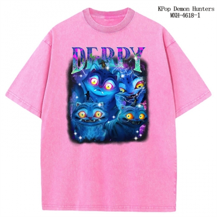 K-Pop Demon Hunters Anime peripheral pure cotton washed and worn T-shirt from S to 4XL