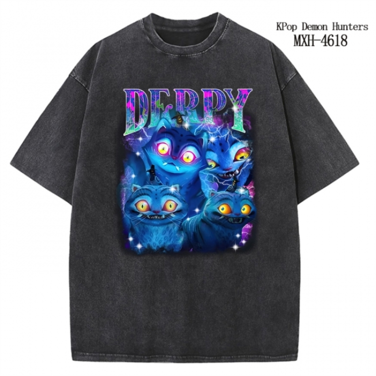 K-Pop Demon Hunters Anime peripheral pure cotton washed and worn T-shirt from S to 4XL