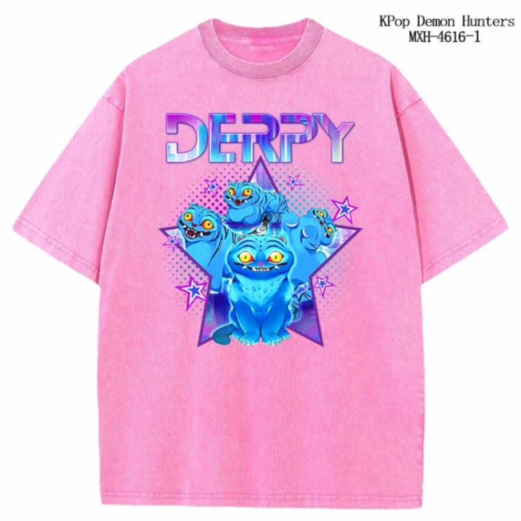 K-Pop Demon Hunters Anime peripheral pure cotton washed and worn T-shirt from S to 4XL