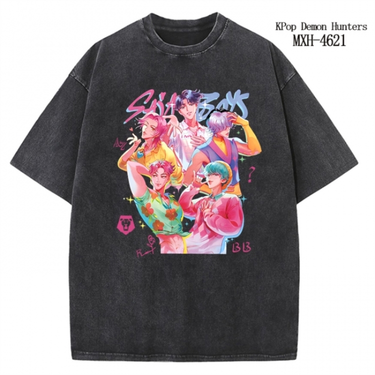K-Pop Demon Hunters Anime peripheral pure cotton washed and worn T-shirt from S to 4XL