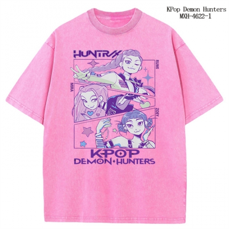 K-Pop Demon Hunters Anime peripheral pure cotton washed and worn T-shirt from S to 4XL