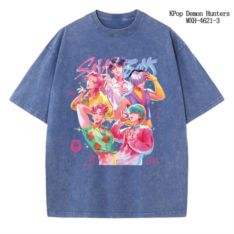 K-Pop Demon Hunters Anime peripheral pure cotton washed and worn T-shirt from S to 4XL