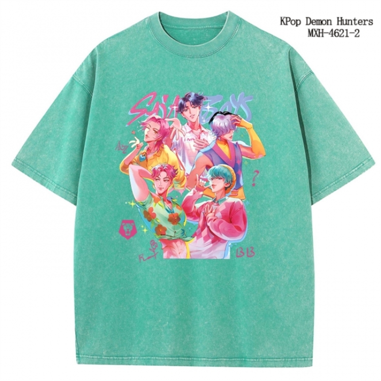 K-Pop Demon Hunters Anime peripheral pure cotton washed and worn T-shirt from S to 4XL