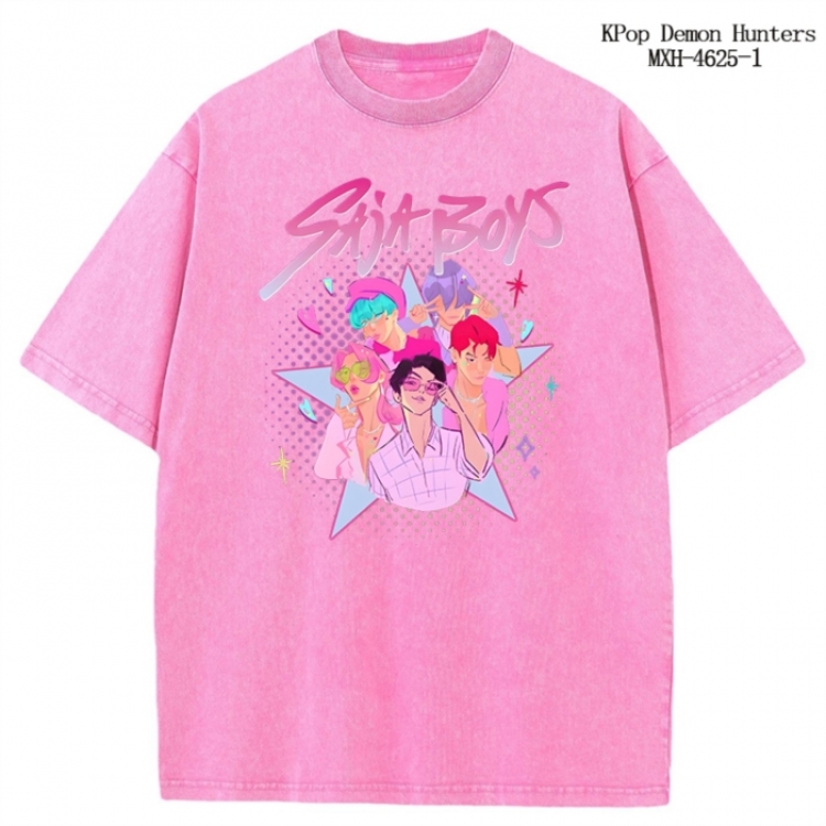 K-Pop Demon Hunters Anime peripheral pure cotton washed and worn T-shirt from S to 4XL