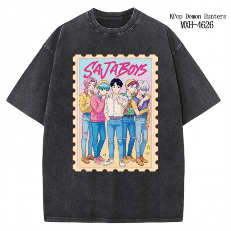 K-Pop Demon Hunters Anime peripheral pure cotton washed and worn T-shirt from S to 4XL