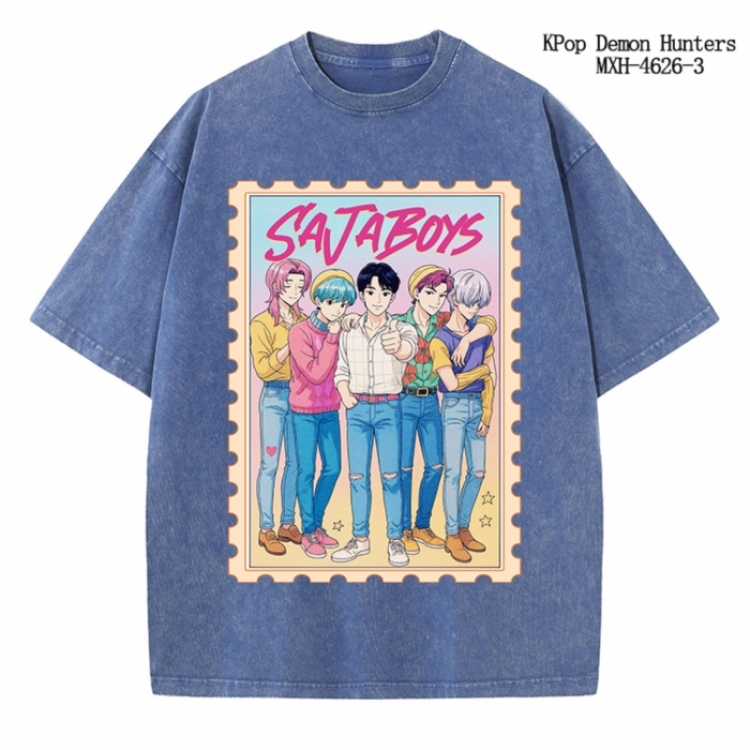 K-Pop Demon Hunters Anime peripheral pure cotton washed and worn T-shirt from S to 4XL