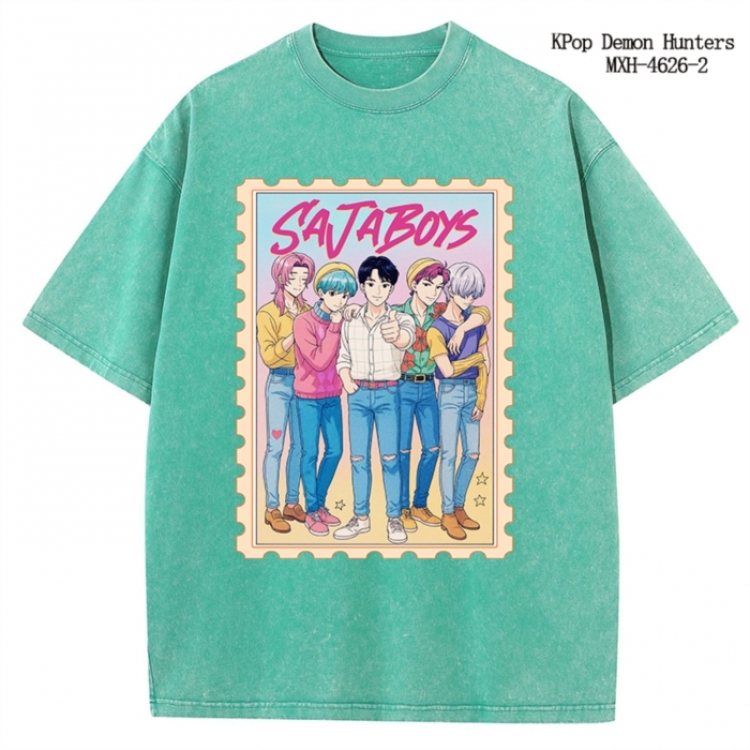 K-Pop Demon Hunters Anime peripheral pure cotton washed and worn T-shirt from S to 4XL