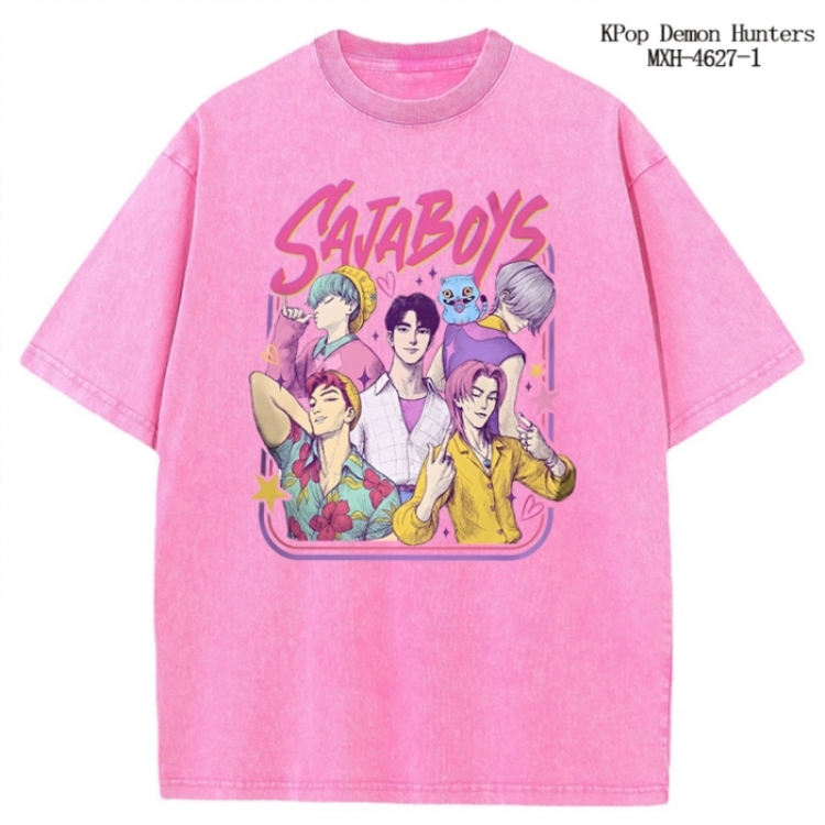 K-Pop Demon Hunters Anime peripheral pure cotton washed and worn T-shirt from S to 4XL