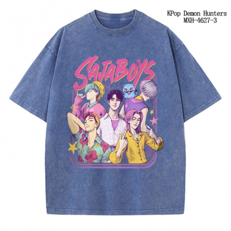 K-Pop Demon Hunters Anime peripheral pure cotton washed and worn T-shirt from S to 4XL