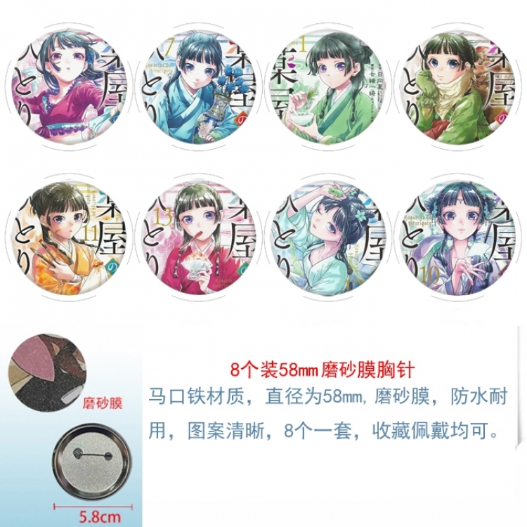 The Apothecary Diaries Anime round scrub film brooch badge 58MM a set of 8
