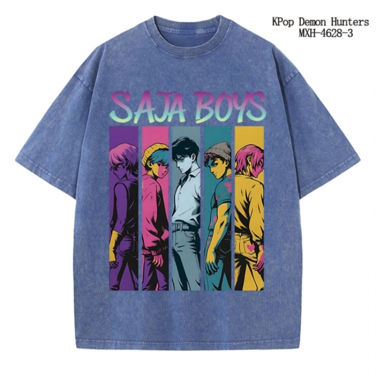 K-Pop Demon Hunters Anime peripheral pure cotton washed and worn T-shirt from S to 4XL
