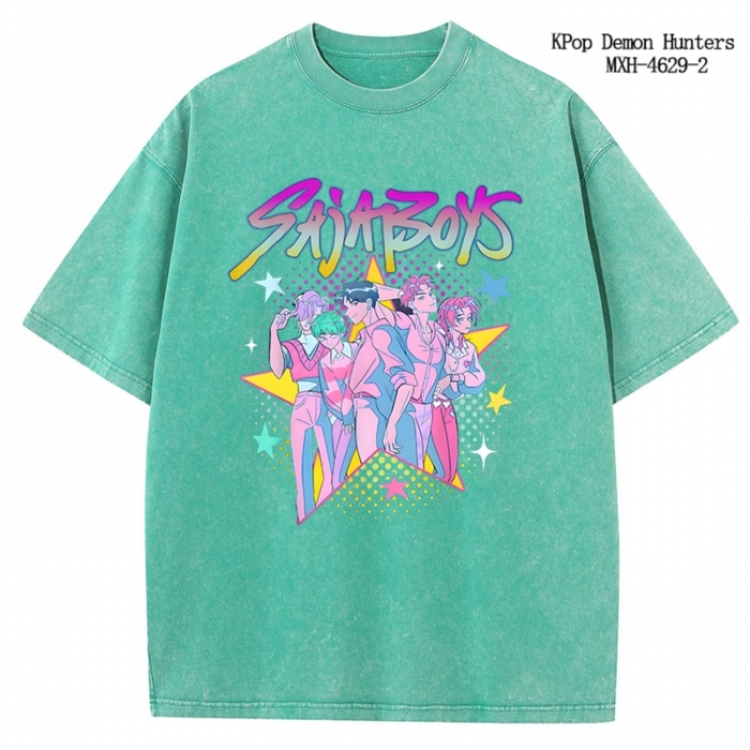 K-Pop Demon Hunters Anime peripheral pure cotton washed and worn T-shirt from S to 4XL