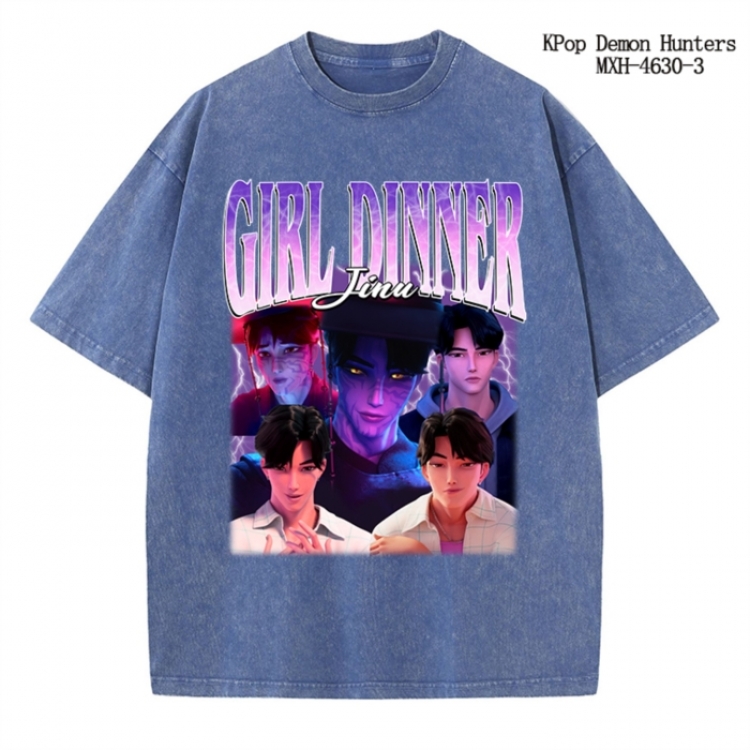 K-Pop Demon Hunters Anime peripheral pure cotton washed and worn T-shirt from S to 4XL
