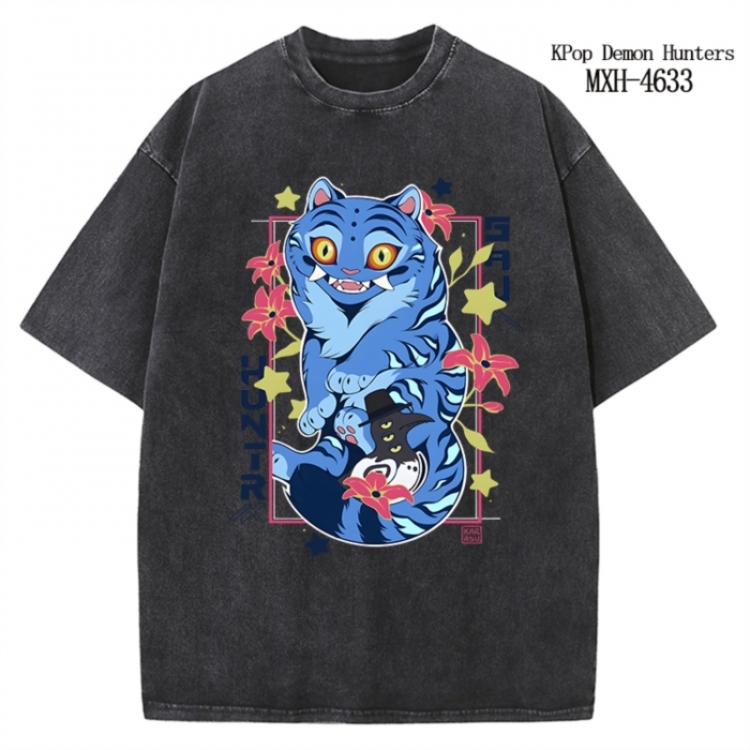 K-Pop Demon Hunters Anime peripheral pure cotton washed and worn T-shirt from S to 4XL