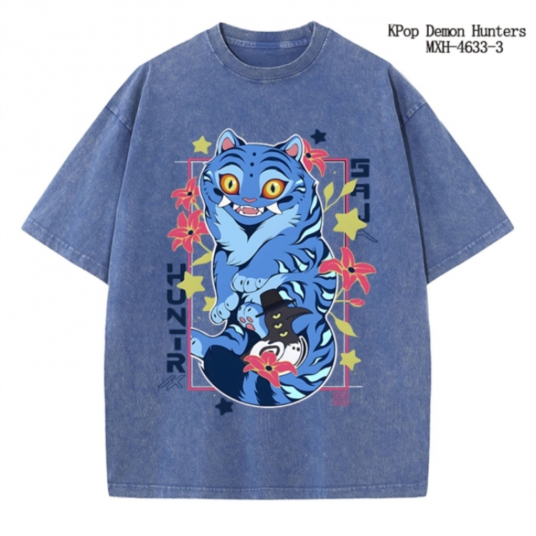 K-Pop Demon Hunters Anime peripheral pure cotton washed and worn T-shirt from S to 4XL