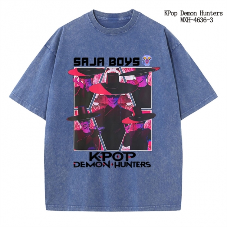 K-Pop Demon Hunters Anime peripheral pure cotton washed and worn T-shirt from S to 4XL