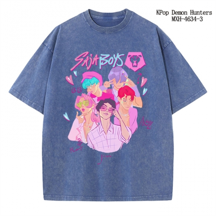 K-Pop Demon Hunters Anime peripheral pure cotton washed and worn T-shirt from S to 4XL