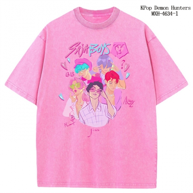 K-Pop Demon Hunters Anime peripheral pure cotton washed and worn T-shirt from S to 4XL